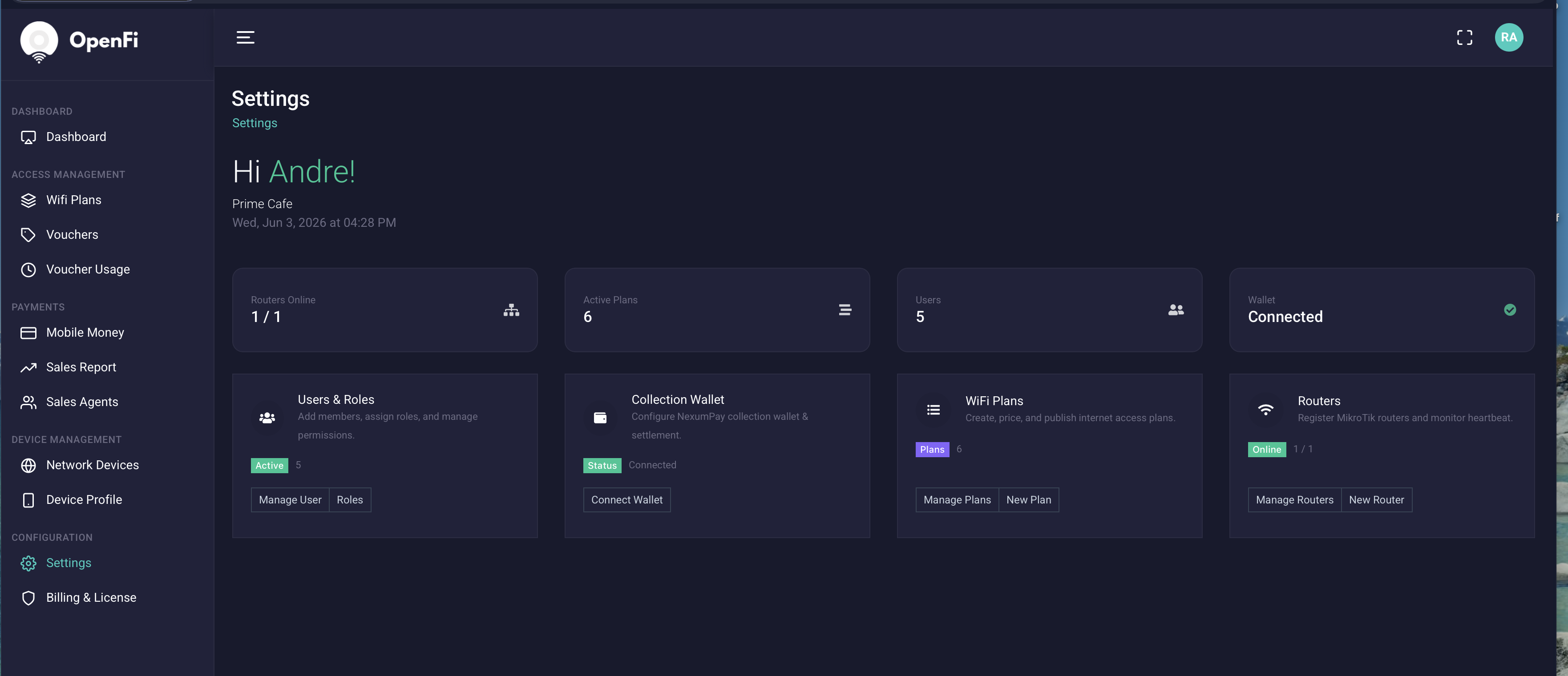 Hotspot configuration screen