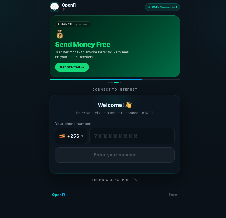 Captive portal login screen
